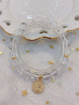 Natural white crystal 8mm bracelet with silver plated accessories