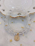 Natural white crystal 8mm bracelet with silver plated accessories