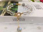 Natural white crystal 8mm bracelet with grey moonlight and 14k Gold wr