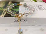 Natural white crystal 8mm bracelet with grey moonlight and 14k Gold wr