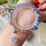 Natural grey moonlight 7.5mm bracelet, with strawberry crystal, grey m