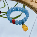 Natural sea blue treasure 10mm single ring bracelet, matched with Sout