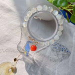 Natural white moonlight 8mm bracelet, with South Red Peach pendant, 14K Gold covered extension chain