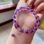 Natural amethyst 8mm bracelet with Amethyst carved purse and 925 Sterl