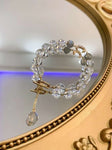 Natural white crystal 8mm bracelet with grey moonlight and 14k Gold wr