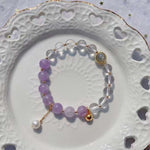 Natural lavender Amethyst 8mm bracelet with grey moonlight, pearl, S925 Sterling Silver Ring and sma