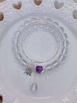 Natural white crystal 8mm bracelet with Amethyst S925 Sterling Silver