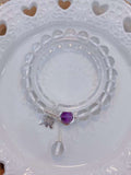 Natural white crystal 8mm bracelet with Amethyst S925 Sterling Silver