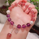Strawberry crystal 8mm bracelet with Amethyst pearl and S925 Sterling