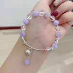 Natural lavender purple & white crystal 8mm bracelet, with 925 Sterling Silver elbow and small bell