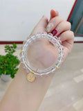 Natural white crystal 8mm bracelet with silver plated accessories