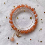 Natural sun stone 8mm bracelet with 14K gold wrapped little moon penda