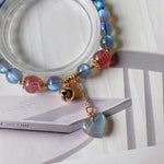 Natural grey moonlight 7.5mm bracelet, with strawberry crystal, grey m