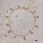 Natural grey moonlight 5mm Anklet with 14K gold wrapped love chain