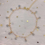 Natural grey moonlight 5mm Anklet with 14K gold wrapped love chain