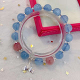 Natural sea blue treasure 9mm bracelet with horse powder and 925 Sterling Silver fishtail Pendant