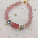 Natural strawberry crystal 8.6MM bracelet, matched with gray moonlight