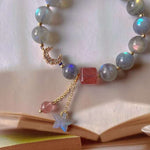 Natural grey moonlight 9mm bracelet, with grey moonlight starfish, str