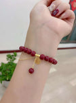 Natural cinnabar purple gold sand 8mm bracelet with 925 Sterling Silver gold-plated Fu character Pen