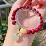 Natural cinnabar 8mm bracelet. Match with honey wax, Hotan jade old pe