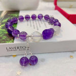 Natural amethyst 8mm bracelet, matched with Amethyst carving fortune luck, white moonlight