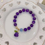 Natural amethyst 10mm, with Aquamarine and Amethyst melon Pendant