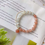 Natural white moonlight & Orange moonlight 8mm bracelet with Sunstone