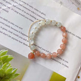 Natural white moonlight & Orange moonlight 8mm bracelet with Sunstone