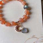 Natural sun stone 8mm bracelet, with gray moonlight, elongated stone S