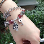 Natural strawberry crystal 9mm single ring bracelet, with S925 silver beans and Sterling Silver Pend