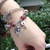 Natural strawberry crystal 9mm single ring bracelet, with S925 silver beans and Sterling Silver Pend