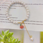 Natural pearl 7.5mm bracelet, with South Red Apple Pendant, 14K Gold c