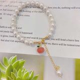 Natural pearl 7.5mm bracelet, with South Red Apple Pendant, 14K Gold c