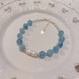 Natural sea blue treasure 7.4mm bracelet. Match with pearl, S925 sterl
