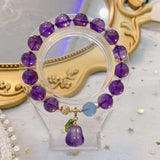 Natural amethyst 10mm, with Aquamarine and Amethyst melon Pendant