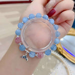 Natural sea blue treasure 9mm bracelet with horse powder and 925 Sterling Silver fishtail Pendant