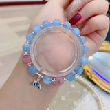 Natural sea blue treasure 9mm bracelet with horse powder and 925 Sterling Silver fishtail Pendant
