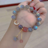 Natural grey moonlight 9mm bracelet, with grey moonlight starfish, str