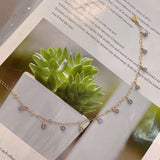 Natural grey moonlight 5mm Anklet with 14K gold wrapped love chain