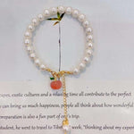 Natural pearl 7.5mm bracelet, with South Red Apple Pendant, 14K Gold c