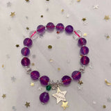 Natural amethyst 8mm bracelet. With white crystal cut face, S925 Sterl
