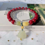 Natural cinnabar 8mm bracelet. Match with honey wax, Hotan jade old pe