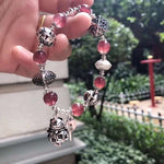 Natural strawberry crystal 9mm single ring bracelet, with S925 silver beans and Sterling Silver Pend