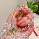 Natural cut white crystal 8mm bracelet, with honey wax cut face, topaz pineapple, 14K gold star