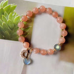 Natural sun stone 8mm bracelet, with gray moonlight, elongated stone S