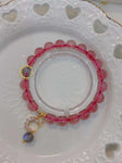 Natural strawberry crystal 8mm bracelet with grey moonlight and 14k Mo