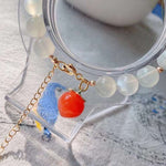 Natural white moonlight 8mm bracelet, with South Red Peach pendant, 14K Gold covered extension chain