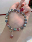 Natural grey moonlight 8mm bracelet with strawberry crystal and S925 s