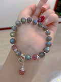 Natural grey moonlight 8mm bracelet with strawberry crystal and S925 s