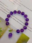 Natural amethyst 10mm bracelet with Amethyst grape pendant, S925 Sterl